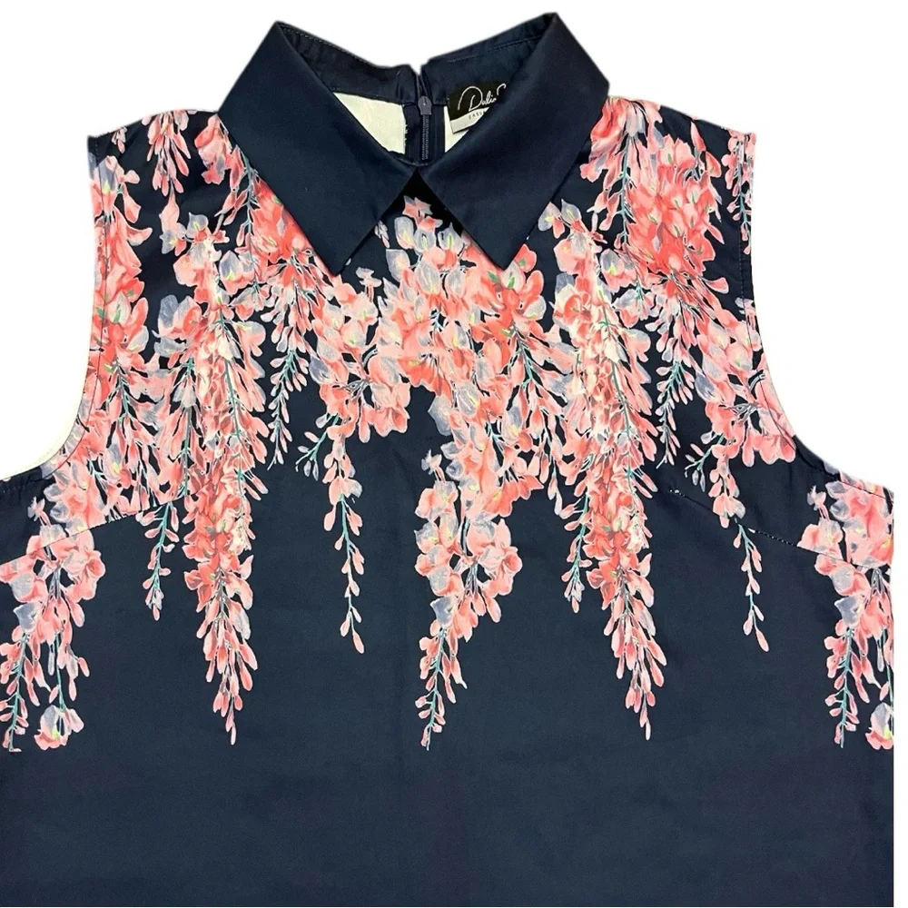 Dalia Macphee Navy and Pink Floral Athletic Collared Dress Size L - Picture 2 of 6